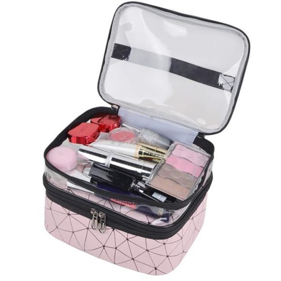 Makeup Bags Double layer Travel Cosmetic Cases Make up Organizer Toiletry Bags - Picture 4 of 6